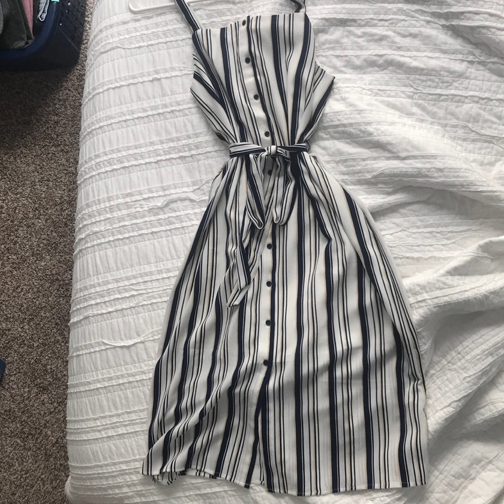 Forever 21 blue, gold, and white striped dress